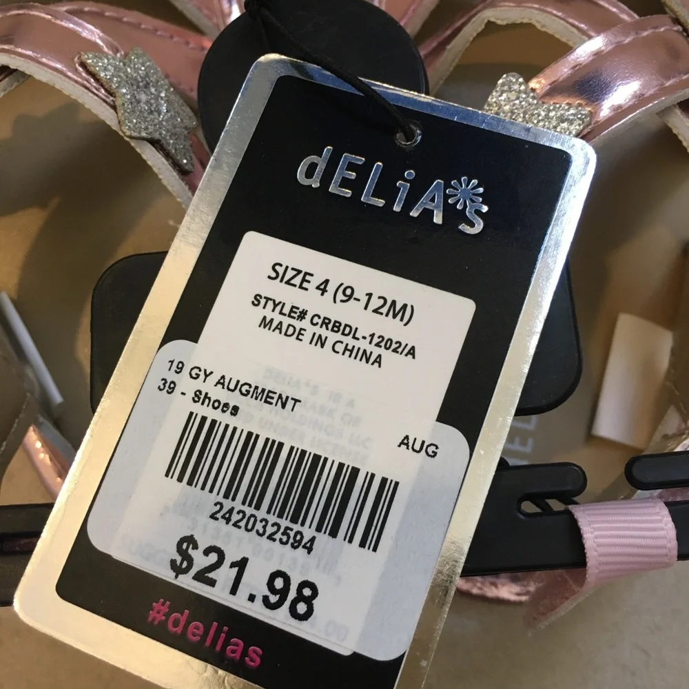 NWT dELiA*s Pink Metallic Silver Glitter Star Toddler Sandals Size 4c